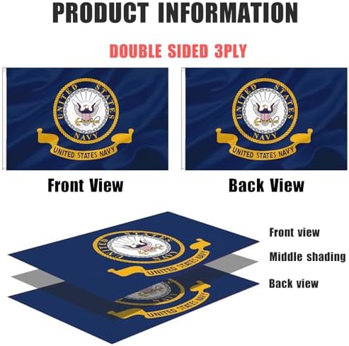 US Navy Emblem Flag 3x5 Outdoor Double Sided - Heavy Duty Polyester United State Navy Naval Military Flags with 2 Brass Grommets 4 Rows Stitched 3x5FT