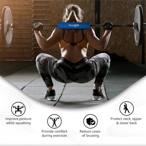 Yes4All Barbell Foam Nylon Bar Pad/PVC Bar Pad - 16 Inch Barbell Pad for Squats, Lunges & Hip Thrust (Blue- Single), Model Number: 810019297212