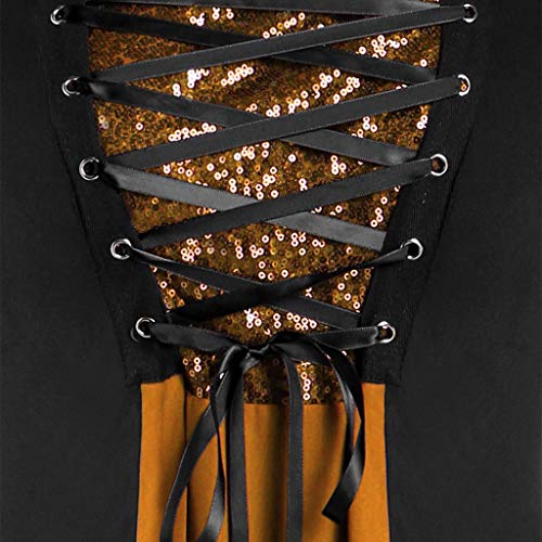 Aniywn Plus Size Womens Halloween Tops, Flare Long Sleeve Sequined Lace Up Gothic Costume Tunic Tee Shirt Orange