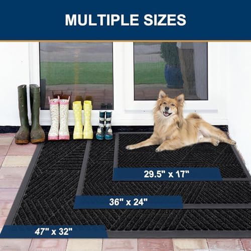 Smiry Front Door Mat Outside Entrance, Heavy Duty Sturdy Natural Rubber Doormat, Trap Dirt and Moisture, Easy Clean Low Profile Welcome Floor Mats for Indoor Outdoor Entry, 36x24 Inch, Black