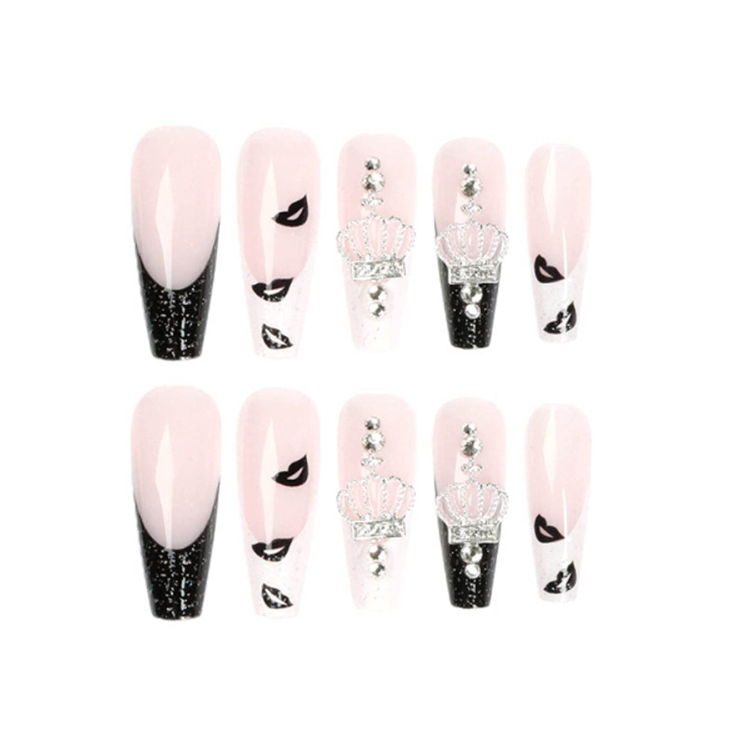 DANMANR Long Press on Nails Square French Fake Nails Full Cover Nude Acrylic False Nails for Women and Girls 24PCS (French Crown Rhinestones)