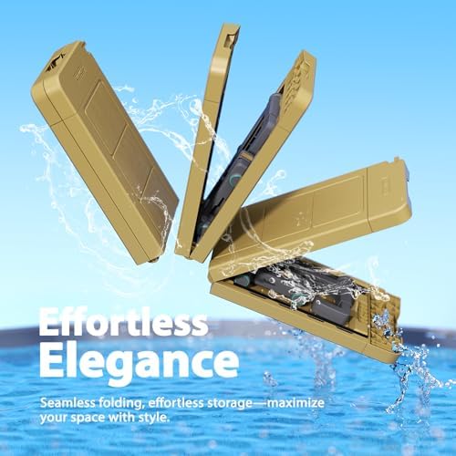 Poolside Bar, [Original] Swim Up Bar Exclusively for Above-Ground Round Pools. Patio Poolside Table Smart Fold Easy Maintenance, Weather Resistant Stable Tabletop (Amber Brown)