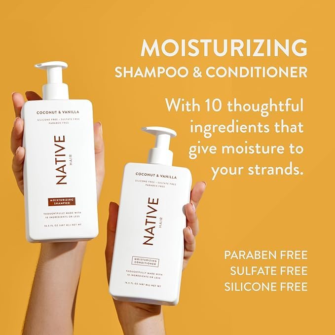Native Shampoo and Conditioner Set | Sulfate, Paraben, and Dye Free, with Naturally Derived Clean Ingredients| 16.5 oz (Coconut & Vanilla, Moisturizing), 2, 1.3 ounces