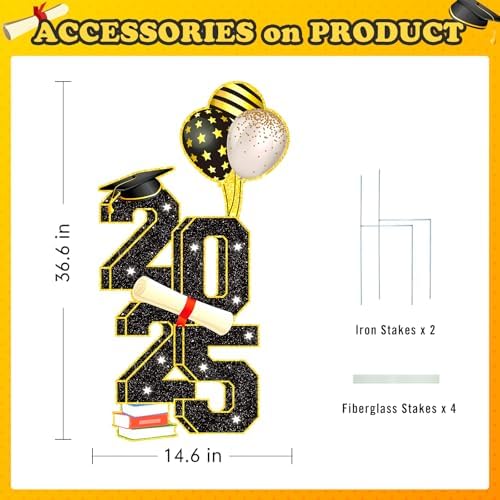 3.5FT Large Class 2025 Graduation Yard Sign Yard Decorations Congrats Graduation Lawn Signs 2025 Grad Yard Signs with Stakes for Outdoor Indoor Congrats Graduation Party Decoration Supplies