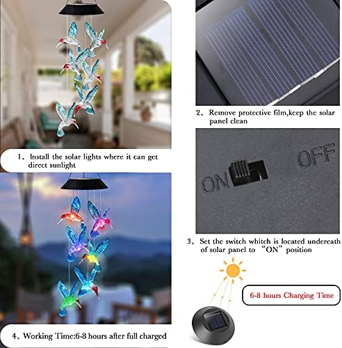 Hummingbird Solar Wind Chimes Color Changing Solared Lights Outdoor Waterproof LED Wind Chimes Solar Powered Lights for Home Party Yard Garden Christmas Decoration(Blue)
