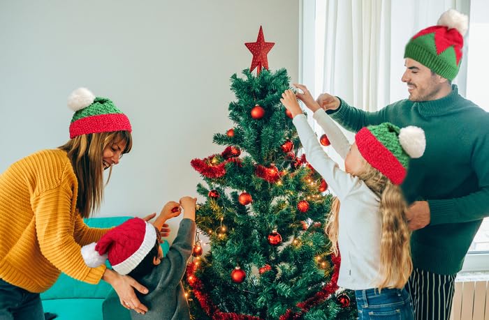 Unisex Winter Beanie Hat Christmas Knitted Santa Hat Xmas Santa Claus Cap for Adults (Acrylic, 3 pcs)