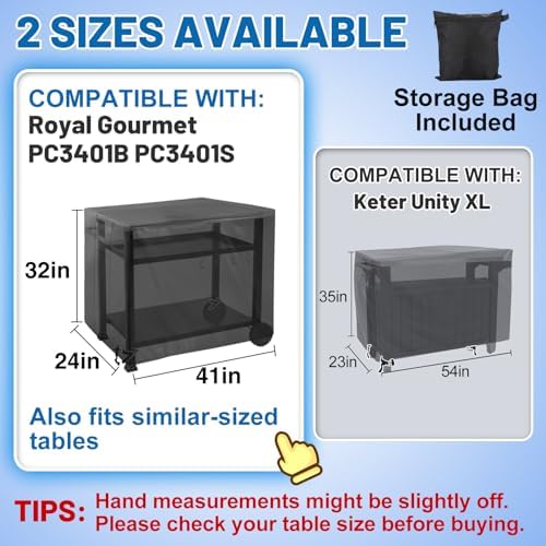 PAMASE Outdoor Dining Cart Cover - 41"L*24"W*32"H Grill Covers for Royal Gourmet Worktable PC3401B PC3401S Food Prep Table, Heavy Duty Waterproof BBQ Serving Worktable Metal Movable Station