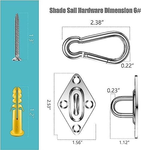 FZENeast Shade Sail Hardware Kit Include Winches & Wire Rope, Anti-Rust Stainless Steel Sun Shade Hardware Kit for Rectangle Square Triangle Shade Sail Installation(75 PCS)