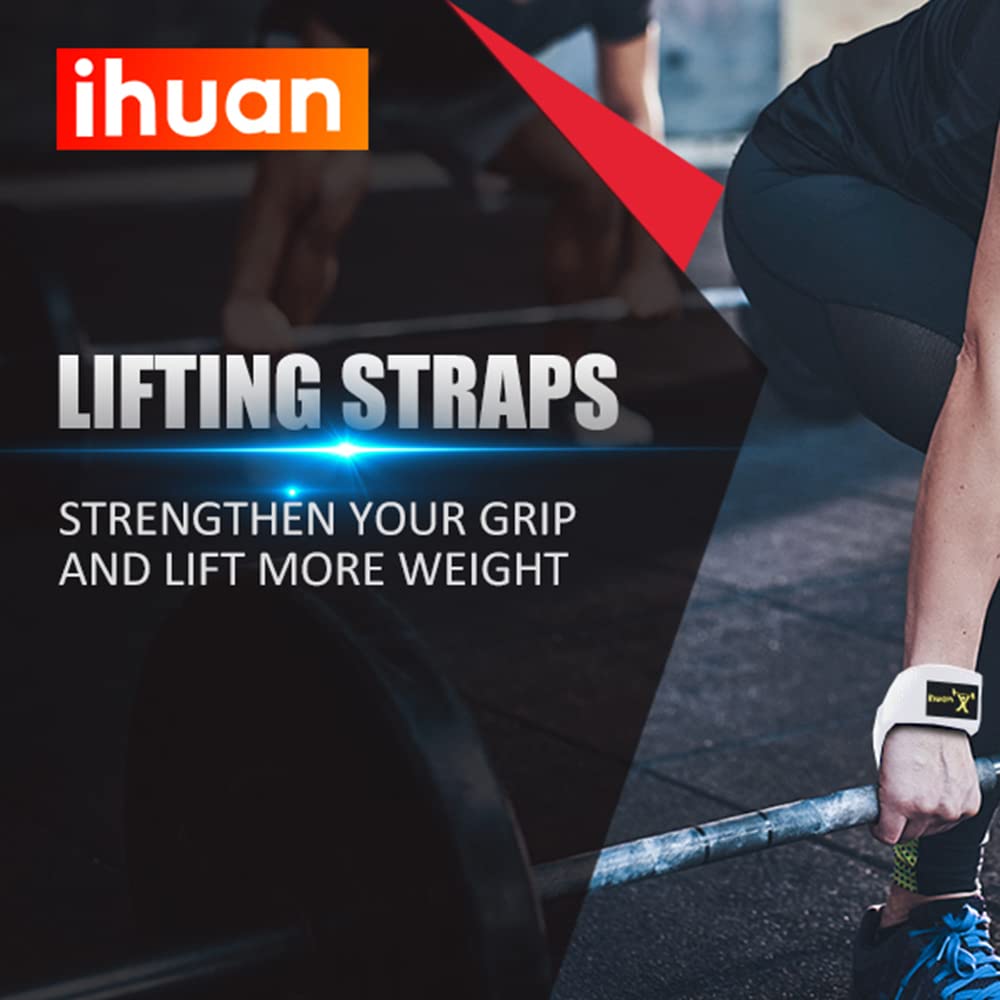 ihuan Lifting Straps for Weightlifting - Wrist Straps for Weightlifting | Gym Wrist Wraps with Extra Hand Grips Support for Strength Training | Bodybuilding | Deadlifting