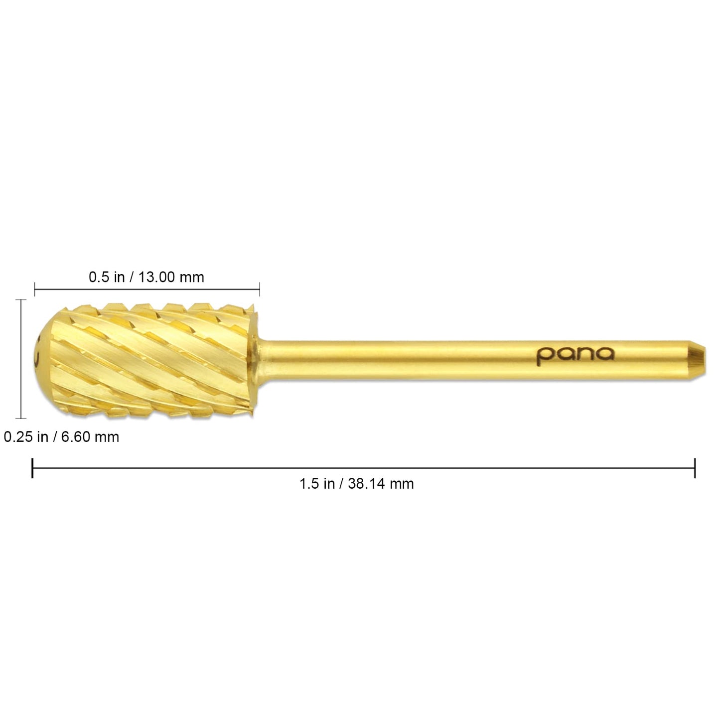 PANA 3/32" Large Smooth Round Top Safety Carbide Nail Drill Bit for Gel Polish & Acrylic Removal Nail Salon Manicure Pedicure Electric File Tools (Large Barrel - Gold, 3X Coarse)