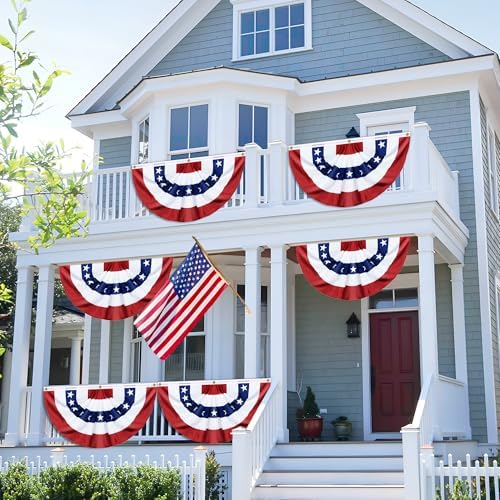 6 Pack Large Size 1.5 X 3 FT American Bunting Flag 4th of July Decorations, USA Pleated Fan Flag Memorial Day Patriotic Half Fan Banner 100% Polyester Fourth July Independence Day Outdoor Indoor Decor