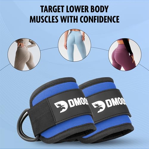 DMoose ankle cuffs - One Size Fit with Premium Padding, leg attachment for cable machine, workout ankle straps, Booty Workouts, Leg Extension, Hip Abductors
