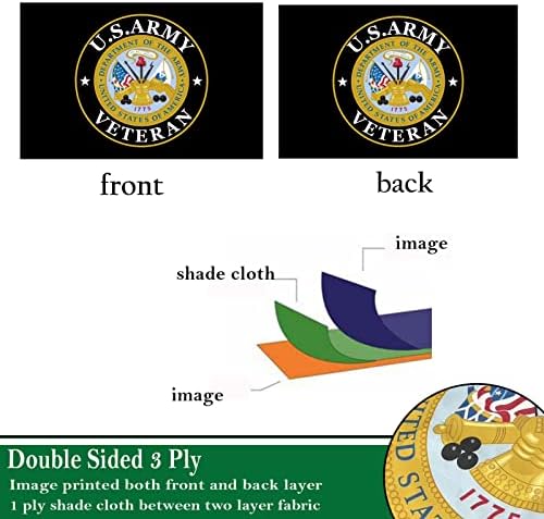 Army Veteran Emblem Flags 3x5 Outdoor Double Sided- Army Gold Crest Military Flag 3 Ply Heavy Duty with 2 Brass Grommets for Outside Oudoor