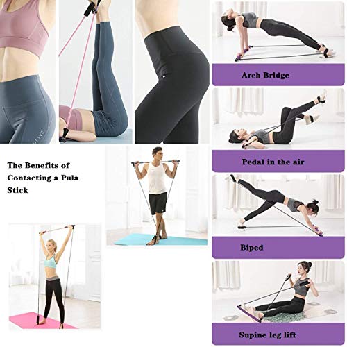 Portable Pilates Stick Yoga Exercise Pilates Bar, Yoga Pilates Bar Reformer Kit, Pilates Bar Kit with Resistance Band,Home Gym Pilates with Foot Loop for Total Body Workout (New-Pink- Pilates)