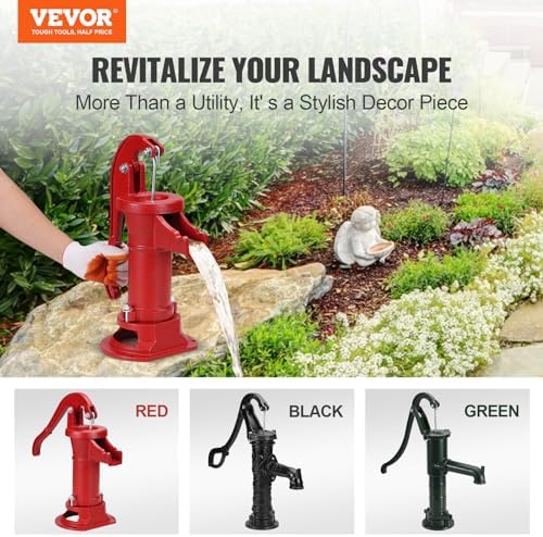 VEVOR Antique Well Hand Pitcher Pump, 25 ft Max Lift, Cast Iron Manual Hand Water Pump with Ergonomic Handle G1-5/8" Easy Installation, Old Fashioned for Outdoor Home Yard Garden Pond Farm