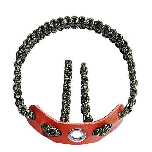Elm Ray Archery Bow Wrist Sling 550 Paracord,Durable 100% Full Grain Leather with Strong Metal Grommet,Comfortable and Light,Fit Compound Bow Stabilizer & Recurve (Army Green)