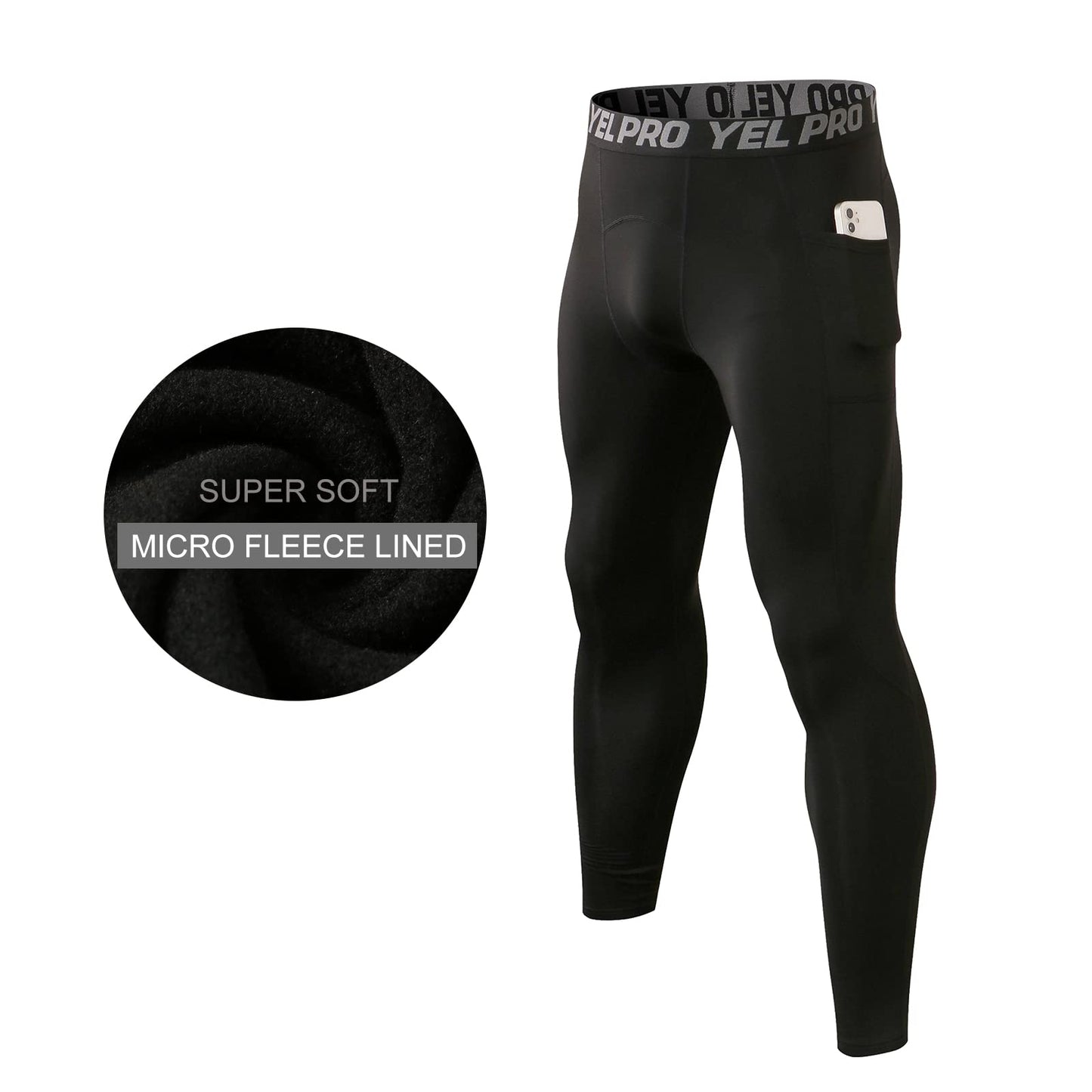 Men Thermal Compression Pants, Micro Lined Athletic Leggings for Cold Weather, Winter Gear Base Layer Bottoms