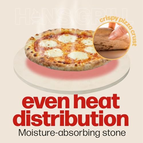HANS GRILL PIZZA STONE | Circular Pizza Stone For Oven Baking & BBQ Grilling With Free Wooden Peel | Extra Large Round 15" Inches Diameter (38CM) Durable Cordierite Cooking Stone.