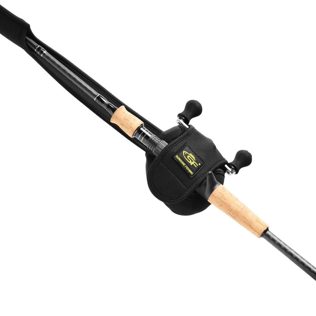 SF Fishing Rod Sleeve Cover Casting Rod Socks Black Two in one Baitcaster Reel Cover Protector 7′-7′6″ Rod and Reel Combo for Right Hand Reel