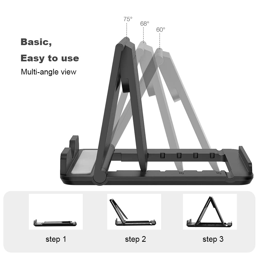 Kemoxan 2 Pack Portable Cell Phone Stand Holder for Desk, Foldable Pocket-Sized Mount, Universal Adjustable Desktop Mobile Phone Kickstand Compatible with iPhone IPads Kindle Android Black & White