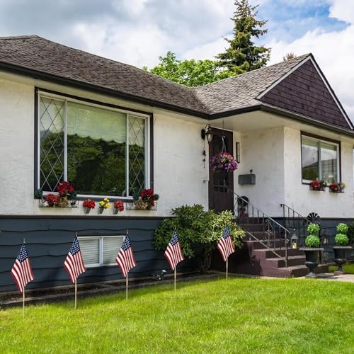 24 Pack 12x18 Inch American Flags For outside, US Flags with Kid-Safe Spear Top, Pluggable ground Multi-Purpose wood Flagpole , Patriotic Decorations, Memorial Day, 4th of July decorations,Independence Day Patriotic Holiday Yard Garden Flags