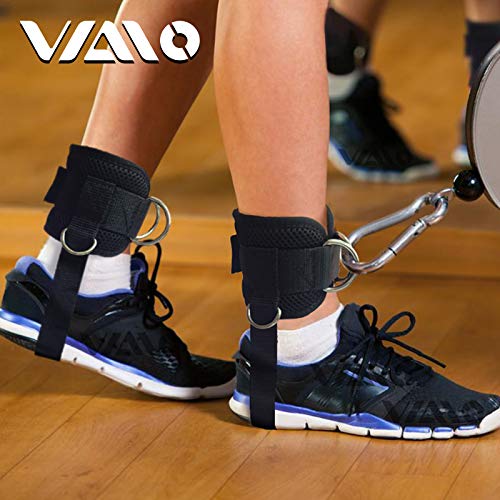 VAIIO Adjustable Comfort fit Neoprene, Ankle Straps for Cable Machines, 5 D-Ring Design & Extra Strap -The extra strap under your feet boosts stability for maximum thigh and leg activation in each rep