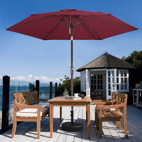JEAREY 7.5FT Patio Umbrella Market Table Umbrella with 6 Sturdy Ribs, Push Button Tilt/Crank Outdoor Umbrella for Garden, Deck, Backyard, Pool and Beach,Burgundy
