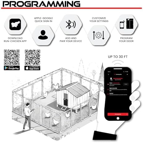 RUN-CHICKEN Door (Gray) Solar Chicken Coop Door, Battery Powered Automatic Chicken Coop Door, Programmable Electric Chicken Door with Timer, Light Sensor, Solar Powered, Eternal