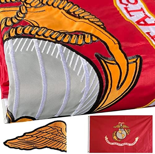 Embroidered Double Sided Marine Corps Flag 3x5 Outdoor-3Ply Heavy Duty 300D Nylon 4 Rows Sewn- All Weather United States Official Marine Corps Flag Banner for Indoor with 2 Brass Grommets