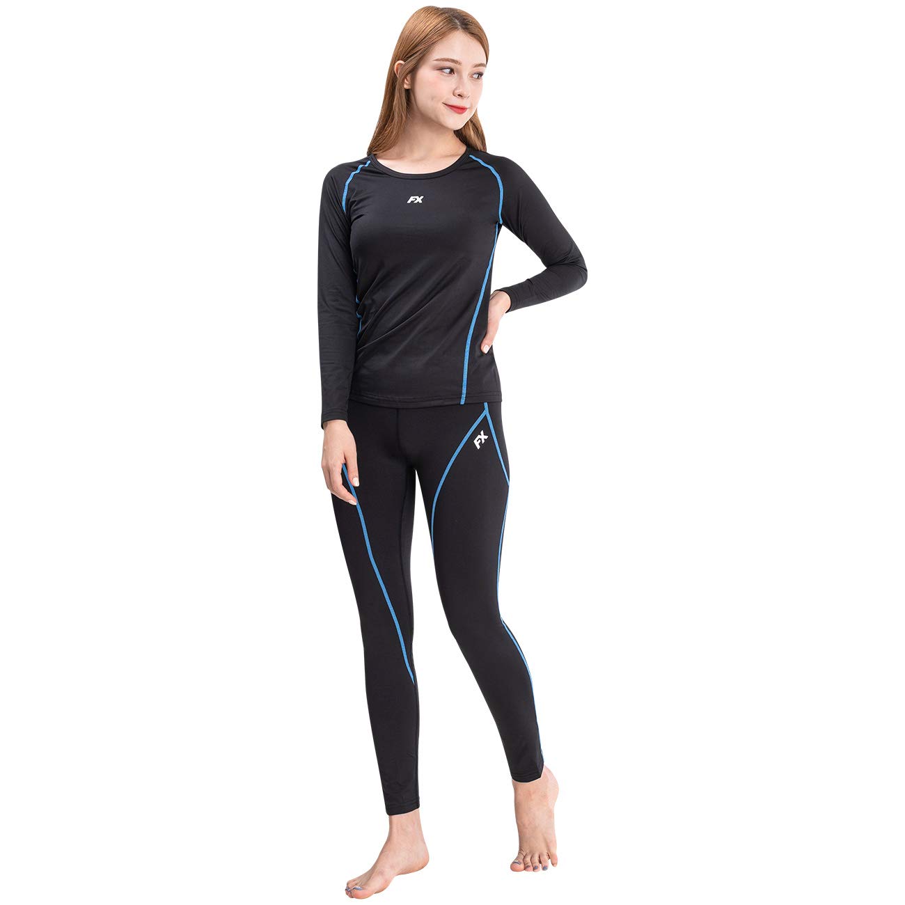 FITEXTREME Womens MAXHEAT Fleece Long Johns Thermal Underwear Set Black L