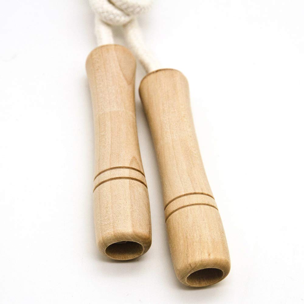 Homello Jump Rope for Kids - Wooden Handle - Adjustable Cotton Braided Fitness Skipping Rope for Toddler Fitness Workout Exercise Outdoor Activity (White)