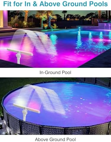 Solar Pool Fountain with 15-Color 10-Mode LED Lights, Above/Inground Pool Fountain Waterfall with Remote & Solar Panel, Adjustable Pool Sprinkler Relaxation & Cooling 10–20°F