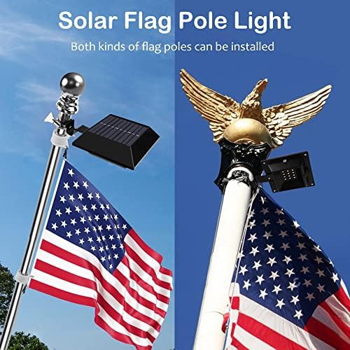 Solar Flag Pole Light, Bright White 6000k Flagpole Light Upgrade Solar Powered for 5ft 6ft Flag Pole, Outdoor Dusk to Dawn Led Solar Lights, Outside House Garden Yard American Flags Decor,Black