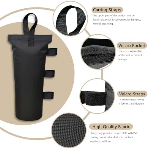 Canopy Weights Set of 4，Heavy Duty Canopy Weight Bags (120 lbs) for Ez Pop up Canopy Tent Outdoor Instant Canopies, Black (Without Sand) ，Set of 4