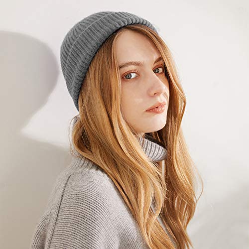 TOPSEM 2 Pieces Trawler Beanie Watch Hat Roll up Edge,Winter Warm Knit Beanie Caps,Skullcap Fisherman Watch Beanie Unisex for Men Women,Soft and Durable（Black+Grey）