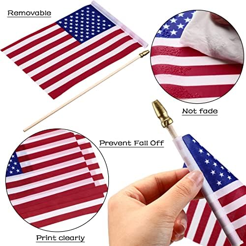 50 Packs USA Stick Flags 12 x 18 Inch Small American Flag 4th of July USA Flag Red White Blue Lawn Flags with Wooden Pole and Spear Tip for Yard Outdoor Garden Memorial Day Independence Day Decor
