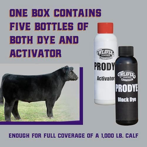 Weaver Livestock ProDye Deep Black Hair Dye for Show Cattle & Sheep, Uniform Coverage, Gentle Formula, 5 Bottle Animal Fur Color Dye & Activator Kit