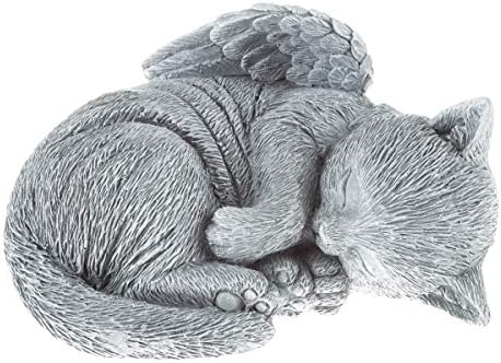 Pure Garden Cat Memorial Stone - Peaceful Sleeping Kitten Angel Statue for Garden, Remembrance, Grave Marker, and Loss - Pet Sympathy Gift (Gray)