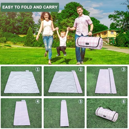 Picnic Blankets Outdoor Blanket Waterproof, 80''x80'' Extra Large Beach Blanket Sandproof Foldable Machine Washable, Vintage Gingham Picnic Mat Grass Lawn Park Family Camping Party Music Festival