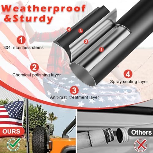 Truck Flag Pole Kit with Trailer Hitch Holder - 6ft Heavy Duty Tangle Free Flagpole for Trucks,Dual Angle Mount,Windproof Long Sleeve for Tow Truck,Pickup Car,Jeep, Black
