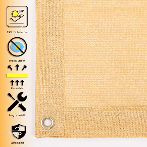SUNNY GUARD Shade Cloth 4/6/8/10/12 FT Sun Shade Screen Fabric Shade Cover Tarp with Grommets for Pergola Backyard Garden, Sand