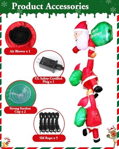 8 FT Hanging Christmas Inflatables Outdoor Decoration, Climbing Santa with Build-in LED, Blow Up Inflatable for Xmas Party, Holiday, Outdoor, Indoor, Yard, Garden, Lawn