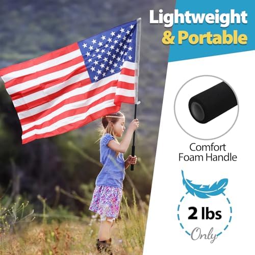 Flag Pole Portable, 5 ft Flag Poles for 3x5 Flags Outdoor, American Flag with Pole for Outside, Handheld Black Flagpole Kit for Carry Use, Parade, Guide, Extendable
