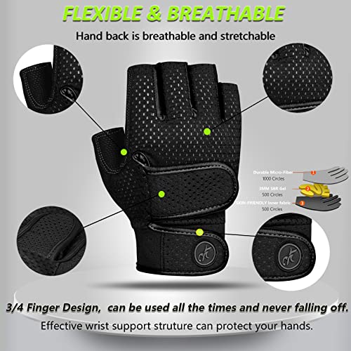 MOREOK Workout Gloves Padded Weight Lifting Gloves for Men/Women, [3MM Gel] Fingerless Grip Gym Gloves Fitness Gloves Black-S