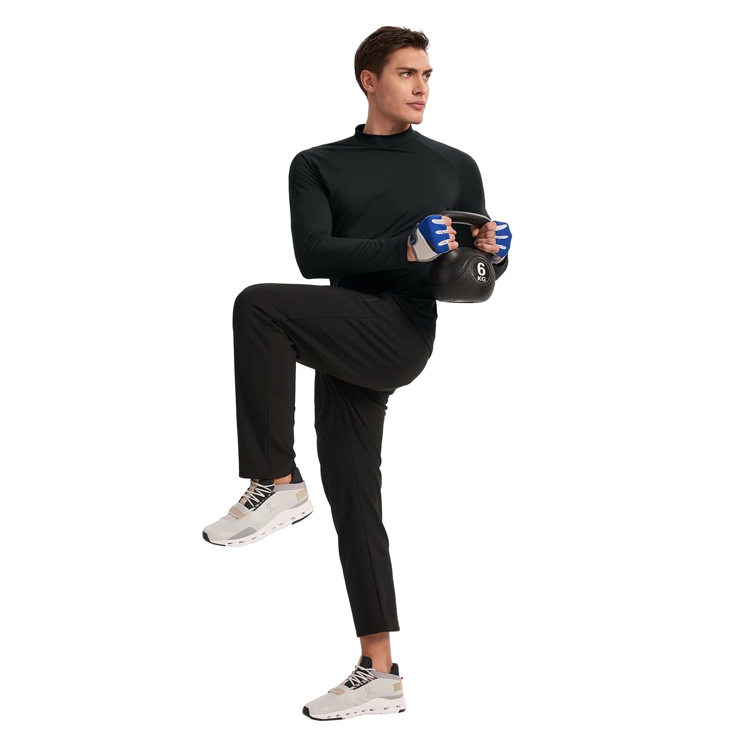 Men's Long Sleeve T Shirts Classic Mock Turtleneck Running Outdoor Basic Pullover Sweatshirt Workout Tops(Black,2XL)