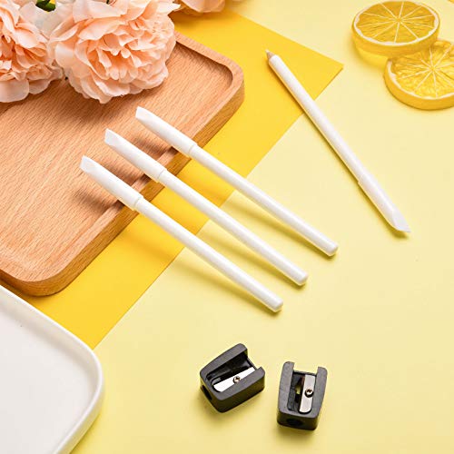 2 Pieces White Nail Pencil and Pencil Sharpener Set, 2 In1 Nail Whitening Under French Fingernail with Cuticle Pusher and Handheld Sharpener for DIY Art Manicure Supplies