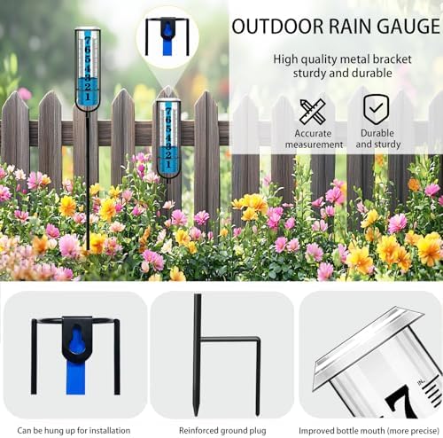 Rain Gauge Outdoor, Upgraded Accurate Rain Gauges Outdoors Best Rated, Freeze Proof Thickened Transparent Plastic Rain Measure Gauge for Yard, Adjustable Height Large Rain Measuring Tool for Garden