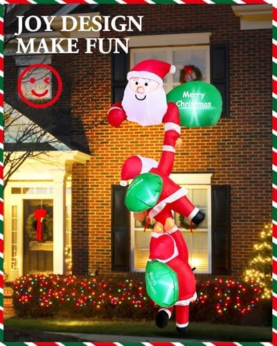 8 FT Hanging Christmas Inflatables Outdoor Decoration, Climbing Santa with Build-in LED, Blow Up Inflatable for Xmas Party, Holiday, Outdoor, Indoor, Yard, Garden, Lawn