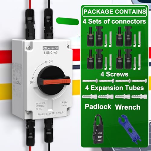 Solar Disconnect Switch 32 Amp DC1200V Isolator Switch with IP66 Waterproof Enclosure for Rooftop Solar Systems, RVs and Boats