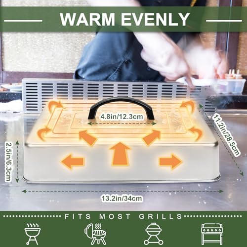 2pcs Rectangular Basting Cover, Stainless Steel Cheese Melting Dome Steaming Cover Lid, Commercial Grade Heavy Duty Griddle Grill Accessories for Flat Top Grill Cooking